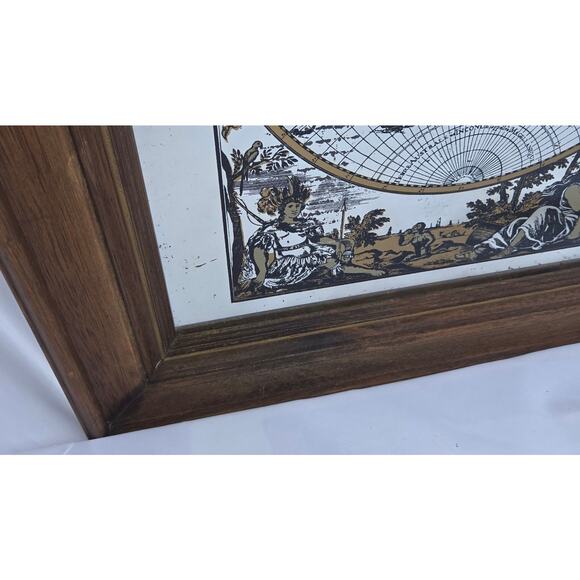 Vintage Frame Mirror Mappe Monde Du Globe World Map by Jan Barend Elwe 23 x 28 - Picture 8 of 16